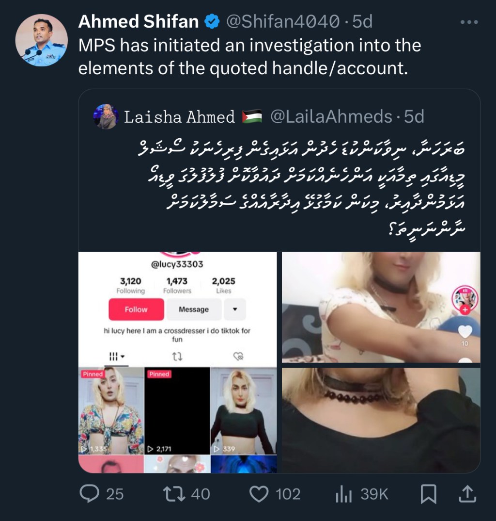 Maldivian TikTok personality arrested for&nbsp;crossdressing